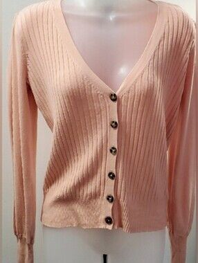 Marled V-Neck Pink  Button-Up Cardigan